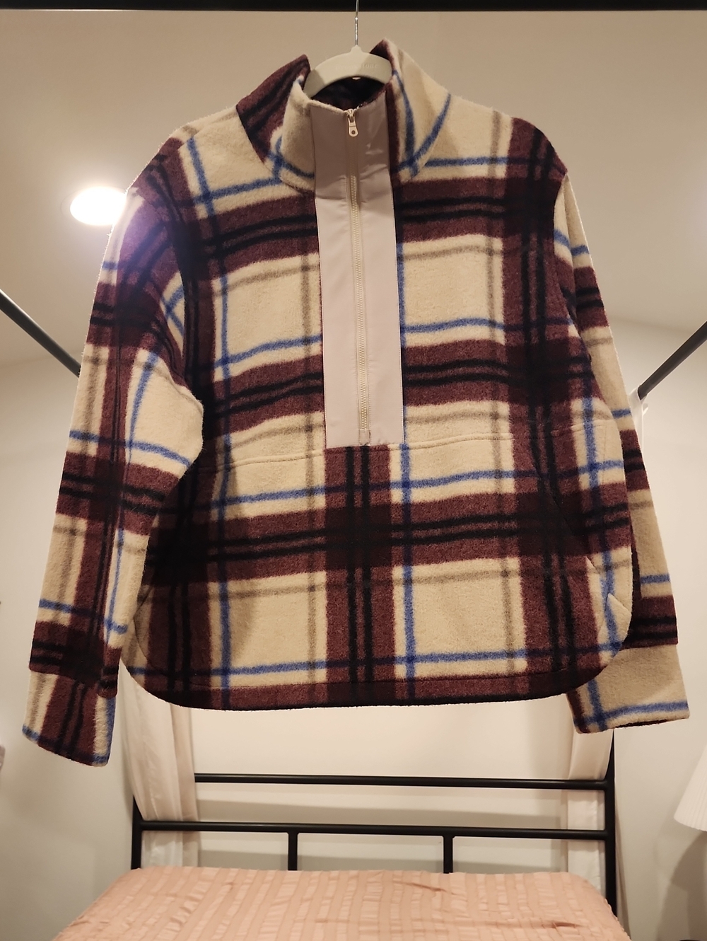 Alpine Design Burgundy, Blue and Beige Plaid Half-Zip Fleece